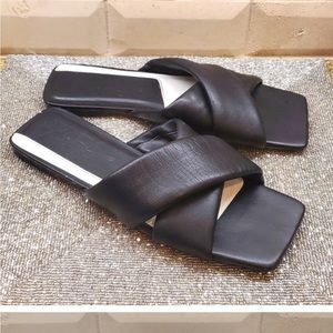 ZARA Flat Padded Leather Slide Sandals - Size 40
